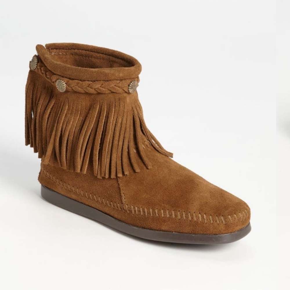 Minnetonka ankle high fringe bootie